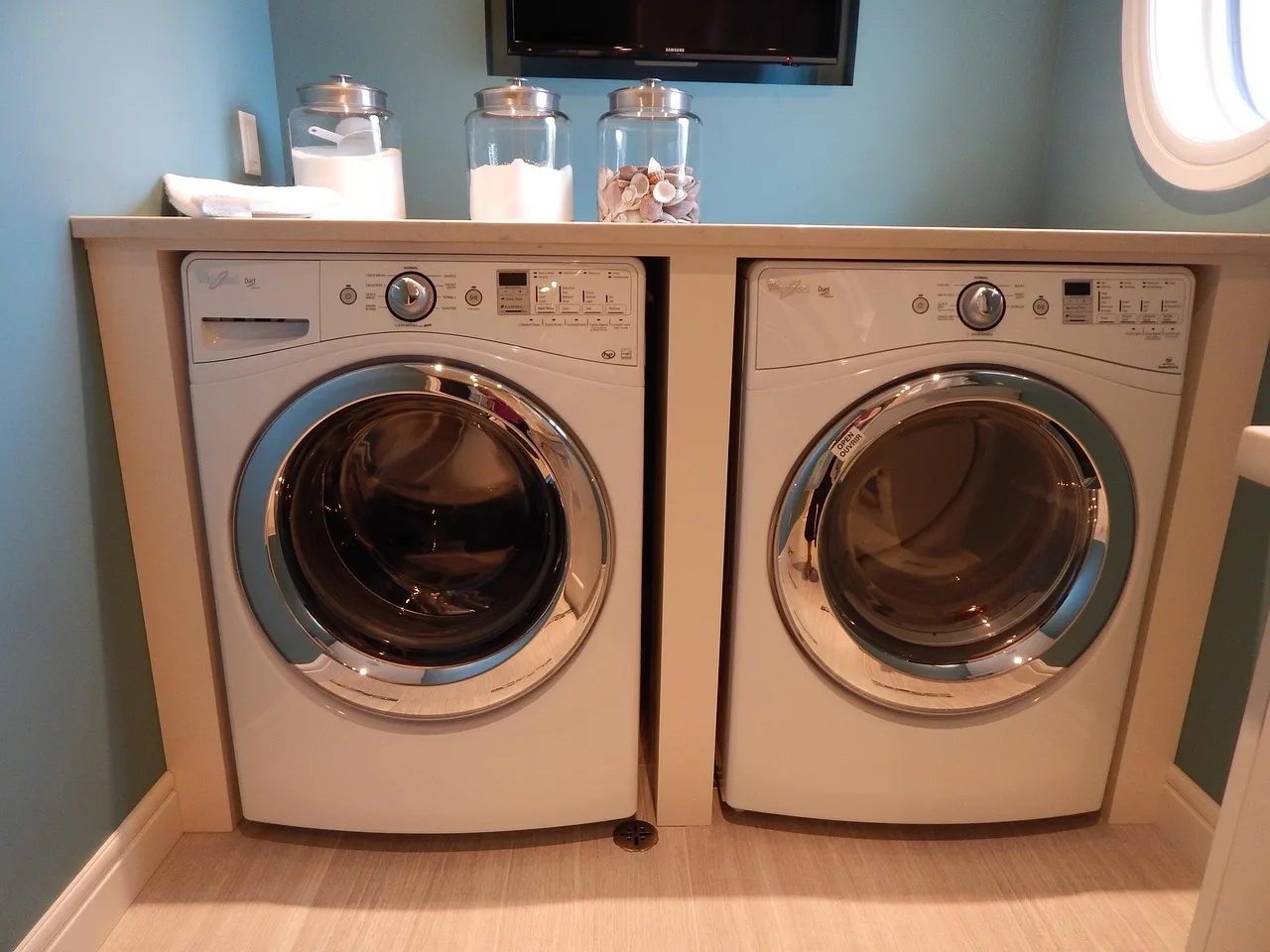 washing machine, dryer, laundry, appliance, washer, washing, household, machine, front, load, housework, wash, clean, brown clean, washing machine, washing machine, dryer, dryer, dryer, dryer, dryer, washer, washer. Accessible Laundry Room Design: Front-Loading Washers and Lowered Counters