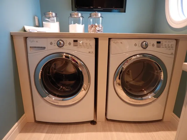 washing machine, dryer, laundry, appliance, washer, washing, household, machine, front, load, housework, wash, clean, brown clean, washing machine, washing machine, dryer, dryer, dryer, dryer, dryer, washer, washer. Accessible Laundry Room Design: Front-Loading Washers and Lowered Counters