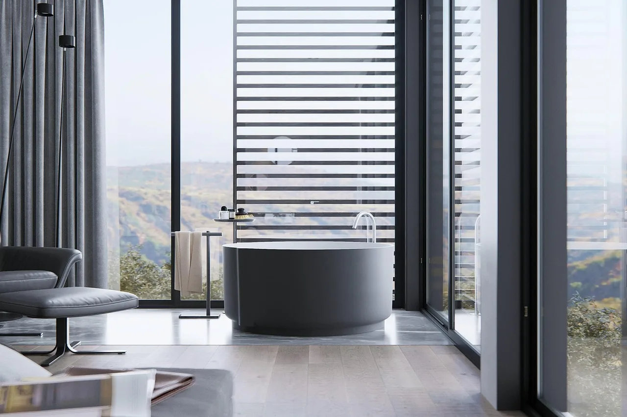 bathroom, furniture, interior design, bathtub, faucet, room, bath, tub, modern, interior, home, house, luxury, apartment, architecture, contemporary, design, 3d rendering, bathroom, bathroom, bathroom, bathroom, bathroom, interior design. How Canadian climate shapes material choices for accessible bathrooms from BC to the prairies