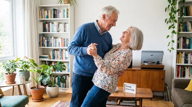 dancing, couple, home, joy, senior, love, music, retirement, living, room, happiness, marriage, activity, lifestyle, together, indoor, fun, aging, romance, movement, ai generated. Aging in Place Projects Planning: Five Steps