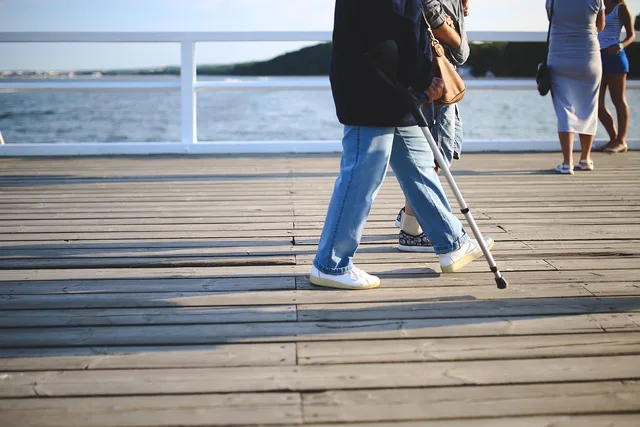 woman, crutch, old, walk, walking, jeans, injury, pier, hardworking, injury, injury, injury, injury, injury. Universal Design Mistakes to Plan for at Home